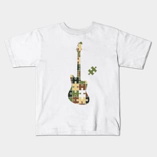 Camouflage Puzzle Offset Style Electric Guitar Silhouette Kids T-Shirt